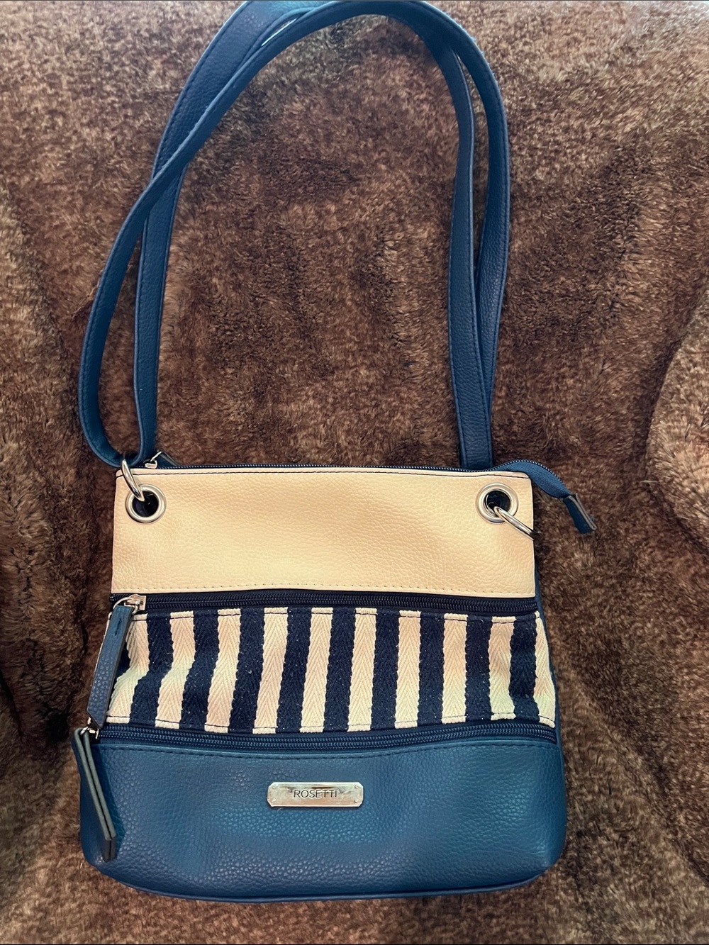 Rosetti Navy and Cream Striped Crossbody Purse
